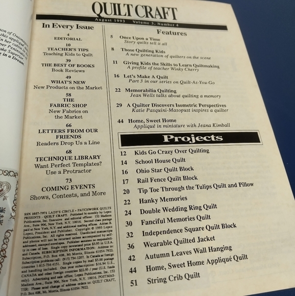 Vintage Quilt Craft Magazine August 1993 Quilting Quilt Patterns - Picture 2 of 10